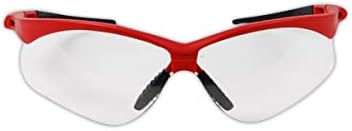 MAGID Wraparound Safety Glasses | Hard Coated Lightweight Sporty Designed Safety Glasses with a Soft TPR Nose Pad and Temple Tips (3 Pair), Red Frame | Clear Lens