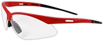 MAGID Wraparound Safety Glasses | Hard Coated Lightweight Sporty Designed Safety Glasses with a Soft TPR Nose Pad and Temple Tips (24 Pair), Red Frame | Clear Lens