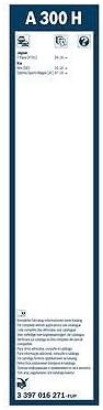BOSCH A300H / 3397016271 Original Equipment Specialty Rear Wiper Blade; Designed for Direct Replacement of OEM Production Specifications - 12" (Single)