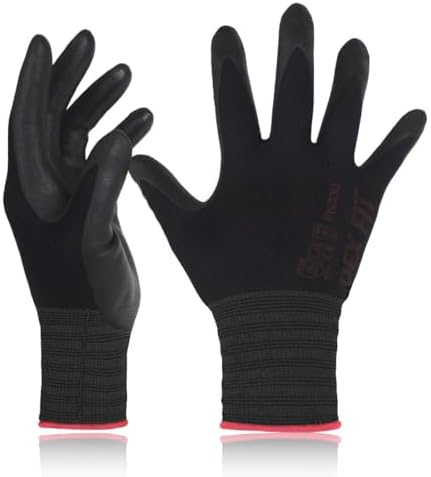 DEX FIT Nitrile Work Gloves FN330, 3D Comfort Fit, Touchscreen Grip Gloves for Warehouse, Construction, Package Handling, Delivery & General Work, Men & Women, Black, XXL, 12 Pairs