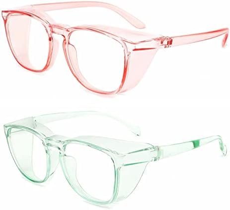 Alsenor Safety Glasses Anti Fog Goggles Protective Eyewear Blue Light Blocking Anti Dust UV Protection Glasses For Men Women (2 Pack (Pink + Jade))