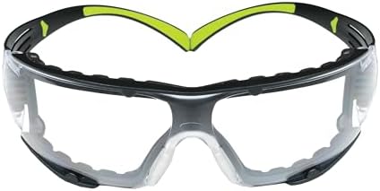 3M Safety Glasses, SecureFit 400, Clear Lens, Green/Black Frame,Foam Gasket