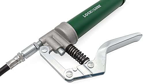LockNLube Mini Grease Gun Kit. Includes Our Patented Grease Coupler (Locks on, Stays on, Won't Leak!) Plus a 12 Hose and in-line Hose Swivel.