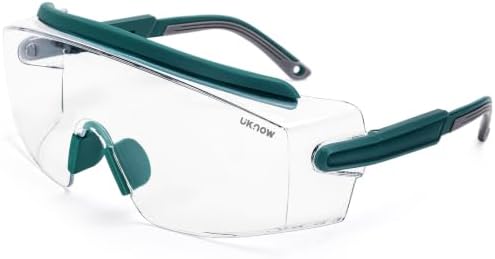 UKNOW Safety Goggles Over Glasses, Anti Fog Safety Glasses with Clear Wraparound Lens, ANSI Z87.1 Protective Eyewear