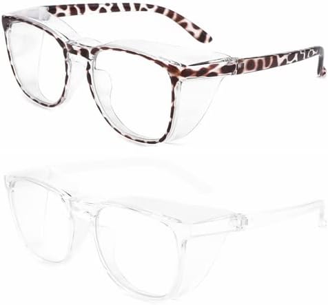 Alsenor Safety Glasses Anti Fog Goggles Protective Eyewear Blue Light Blocking ANSI Z87 UV Protection Glasses For Men Women (2 Pack(new-leopard+transparent))