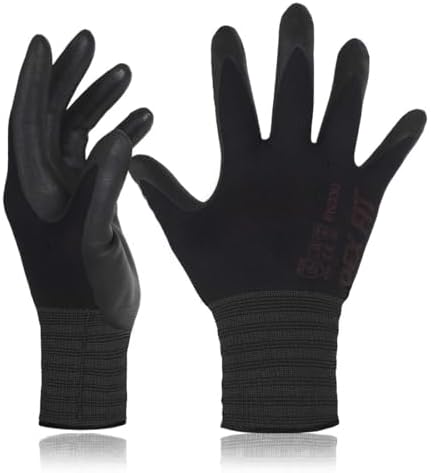 DEX FIT Nitrile Work Gloves FN330, 3D Comfort Fit, Touchscreen Grip Gloves for Warehouse, Construction, Package Handling, Delivery & General Work, Men & Women, Black, XL, 1 Pair