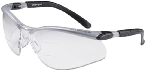 3M Safety Glasses, BX Dual Readers, +2.5, ANSI Z87, Pack of 1, Anti-Fog Clear Lens, Silver/Black Frame, Adjustable Length Temples and Lens Angle