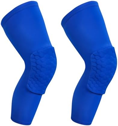 SUJAYU 2 Pack Basketball Knee Pads Sleeves, Honeycomb Anti Collision Knee Pads Leg Compression Sleeves, Outdoor Sports Sleeves for Skating Wrestling Soccer Football Volleyball (Blue, XX-Small)