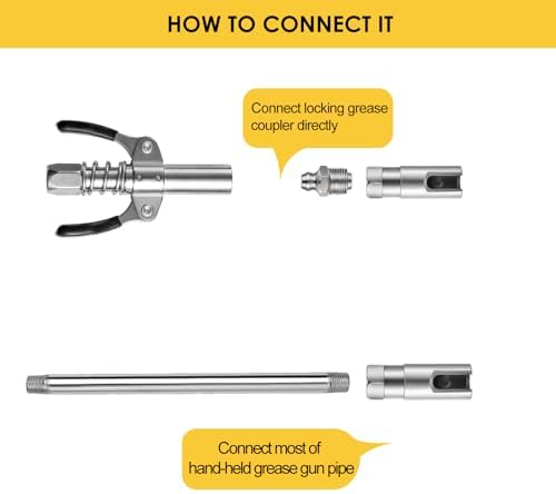 Grease Gun Push on Coupler with 1/8 Inch NPT Threads, Match with 1/8 Inch NPT Grease Hose