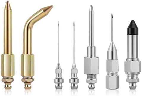 7PCS Grease Gun Needle Tips Accessories Kit Set Mini Needle Dispenser Rubber Joint Nipple Straight Nozzle Coupler Elbow Fittings Adapter Detachable Injector for Narrow Tight Small Confined Spaces