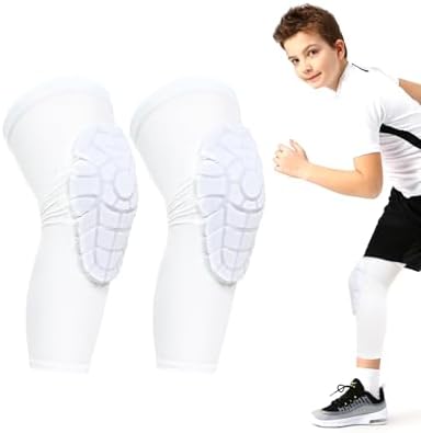 AceList Kids Knee Pads for Youth Ages 4-15, Honeycomb Padded Knee Sleeves for Basketball Baseball Football Volleyball Wrestling Cycling, Anti-Slip Stay-Up Protective Gear, 1 Pair (Size XL White)