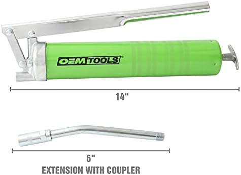 OEMTOOLS 87201 Lever Action Grease Gun, Manual Grease Gun, Auto Grease Gun, High Pressure Grease Gun, Grease Gun Coupler, 6 Inch Grease Gun Syringe