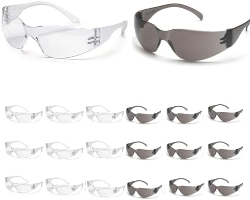 ATERET Protective Polycarbonate Safety Glasses White For Nurses Mechanic Electrician Saftey Glasses Goggles Anti Fog Eye Goggles Safety Protection (12 Pairs, Grey&Clear)