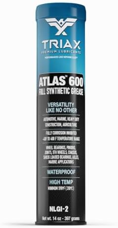 TRIAX Atlas 600 Grease, Full Synthetic, Super Duty Grease, Ultra-Heavy Duty, Marine, All Types of Bearings, Joints, Drive Drain, Waterproof, 5th Wheel, 40F Low Temp (1 Tube - 14 Oz)