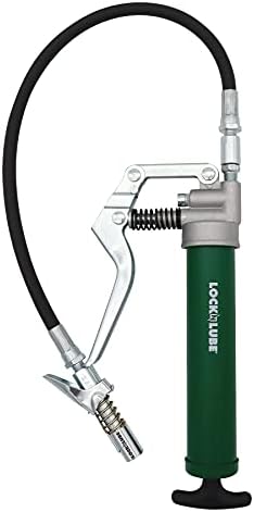 LockNLube Mini Grease Gun Kit. Includes Our Patented Grease Coupler (Locks on, Stays on, Won't Leak!) Plus a 12 Hose and in-line Hose Swivel.
