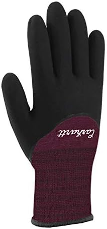 Carhartt Womens Thermal Full Coverage Nitrile Grip Glove, Deep Wine, L