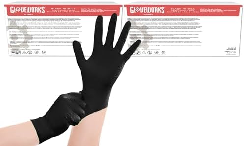GLOVEWORKS Black Nitrile Gloves 6 Mil Diamond Textured for Mechanic Work