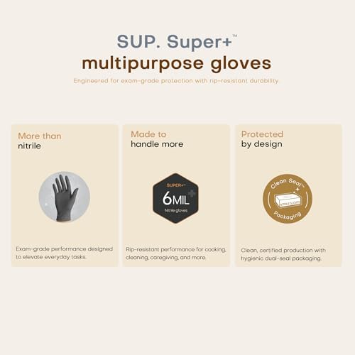 SUPER+ Black Nitrile Gloves HEAVY DUTY 6 Mil Disposable Chemical Resistant Powder & Latex Free Medical Food Safe, 60/600 Ct