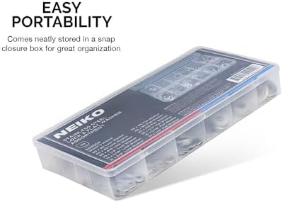 NEIKO 50400A Stainless Steel Lock and Flat Washer Assortment | 350 Piece Set | 12 Different Sizes in Spring Lock and Flat Design | Prevent Loose Fasteners