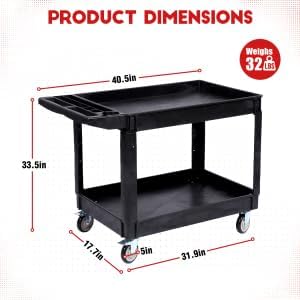 2 Tier Metal Utility Cart,330 Lbs Metal Heavy Duty Utility Cart On Wheels,2 Shelf Steel Rolling Tool Cart, Tool Storage Organizer for Mechanic, Garage, Workshop, Warehouse (Black, 40x17x33.5)