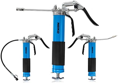 Neiko 12011A Grease Gun, Heavy Duty Pistol Grip Greaser, 6000 PSI, Grease Gun Hose 18 inch, Grease Gun with Zerk Fitting, 6” Straight Extension & 5.5” Bend Ext, Grease Not Included.