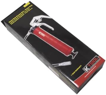 K Tool International 73933 Pistol Grip Grease Gun for Garages, Repair Shops, and DIY, 5,000 lbs. Capacity, Die-cast Aluminum Head, 14oz Bulk or Suction Fill, 3-Way Loading, 18" Flexible Hose, Red