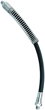 Groz 18" High-Pressure Grease Hose with Spring Guard, 5800 PSI Heavy-Duty Whip Hose for Grease Guns and Control Valves, Hydraulically Crimped Zinc-Plated Fittings (43781)