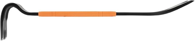 Klein Tools 66094 Pry Bar, Flat Heavy Duty, Crowbar Nail Puller, Forged Carbon Steel, Curved Claw, For Prying, Scraping, Lifting, Pulling, 15-Inch