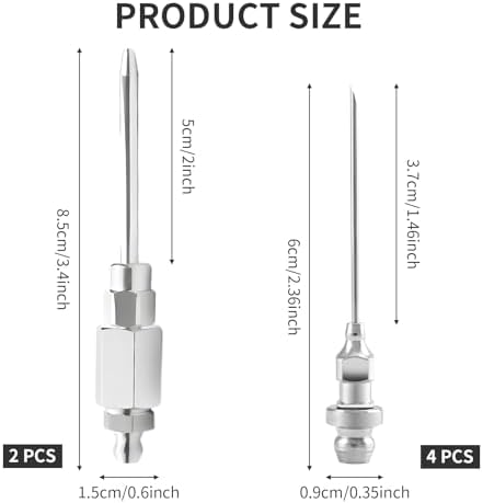 6PCS Grease Gun Tips, Contain 4PCS 1/8 Inch NPT Threads 18G Grease Gun Needle Tips and 2PCS Narrow Grease Needle Dispenser for Lubricating, Used in Narrow Space & Deep Hole Metal