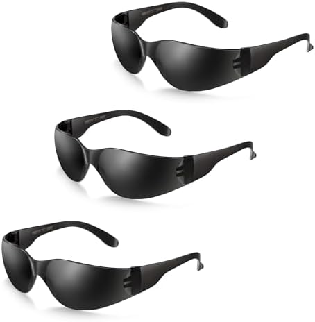 3 Pack of Tinted Safety Glasses, Scratch & Impact Resistant Protective Eyewear, Dark Lenses for UV Protection