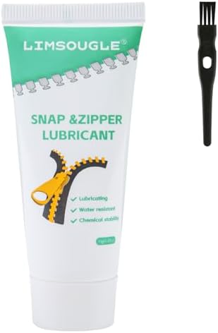 Zipper Lubricant for Plastic & Metal - Non-Staining Lube Silicone Grease for Zippers on Clothing, Wetsuits, Boat Covers, Dresses & More, Marine-Grade with Applicator Brush, 1.05 oz