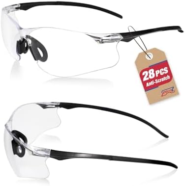 Safety Glasses 28 Pack Clear: ANSI Z87.1 Certified Anti-Scratch Polycarbonate Lens UV Protection for Construction & Cycling, Woodworking & Lab Lightweight Sofety Nose Pad Unisex