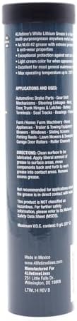 4Lifetime White Lithium Grease 14oz Cartridge – Multipurpose NLGI #2 Lubricant for Automotive, Garage Doors, Hinges, Bearings, Sliding Tracks, Farm & Shop Equipment – Water & Heat Resistant