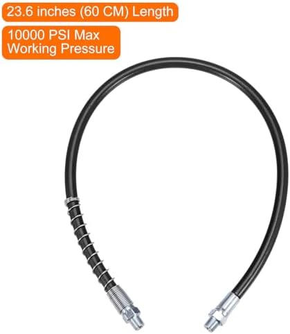HARFINGTON Grease Gun Hose 23.6" 10000 PSI Spring Flex High Pressure Quick Release Grease Replacement with Coupler 1/8" NPT Threads for Grease Gun, Black