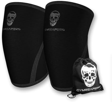 Gymreapers Knee Sleeves (1 Pair) with Gym Bag - IPF Approved - Support Compression Brace for Squats, Fitness, Weightlifting, Cross Training, Powerlifting - 7MM Neoprene Sleeves - For Men & Women (Black/Black, Large)