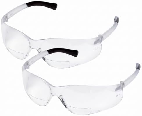 Crews BKH10 BearKat Magnifier Polycarbonate 1.0 Diopter Clear Lens Safety Glasses with Non-Slip Hybrid Black Temple Sleeve, 1 Pair (Pack of 2)