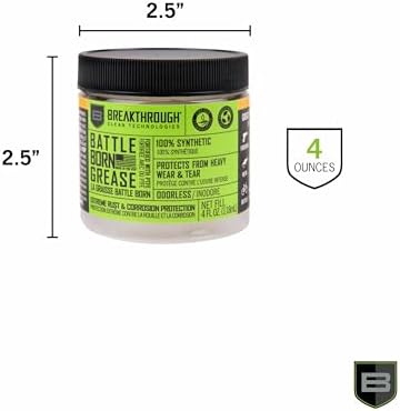Breakthrough Clean Battle Born Gun Grease - Gun Lubricant Fortified with PTFE - Rust and Corrosion Protection for Firearms - Care and Maintenance for Rifles and Handguns - 4 Fl Oz Jar