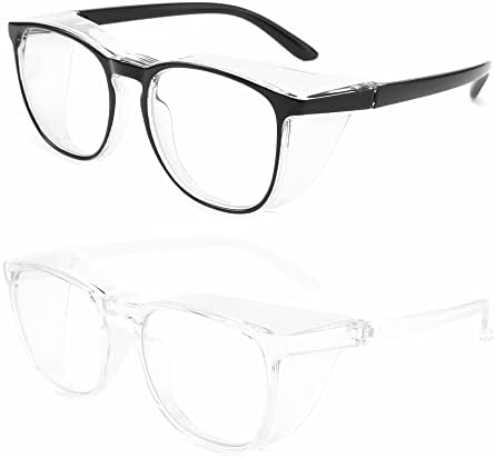 Alsenor Safety Glasses Anti Fog Goggles Protective Eyewear Blue Light Blocking Anti Dust UV Protection Glasses For Men Women (2 Pack (Black + Transparent))