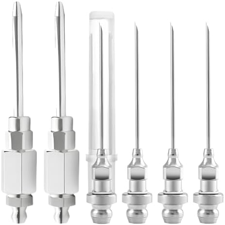 6PCS Grease Gun Tips, Contain 4PCS 1/8 Inch NPT Threads 18G Grease Gun Needle Tips and 2PCS Narrow Grease Needle Dispenser for Lubricating, Used in Narrow Space & Deep Hole Metal