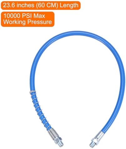 HARFINGTON Grease Gun Hose 23.6" 10000 PSI Spring Flex High Pressure Quick Release Grease Replacement with Coupler 1/8" NPT Threads for Grease Gun, Blue