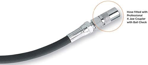 PROLUBE 12-inch Heavy Duty Grease Gun Hose with 4-Jaw Coupler| 1/8” NPT Thread | for use with Hand Operated Grease Guns | 5,800 PSI Working Pressure (43750)
