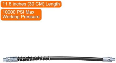 HARFINGTON Grease Gun Hose 11.8" 10000 PSI Spring Flex High Pressure Quick Release Grease Replacement with Coupler 1/8" NPT Threads for Grease Gun, Black