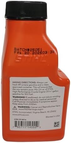 STIHL 0781 319 8008 2.6 Ounce High Performance 2 Cycle Engine Oil, 6 Pack
