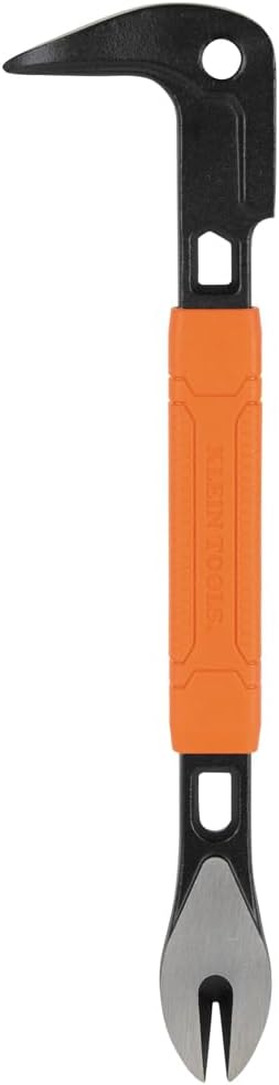 Klein Tools 66092 Nail Puller with Integrated Dimpler, Heavy-Duty Carbon Steel Cats Paw Pry Bar, 10-Inch