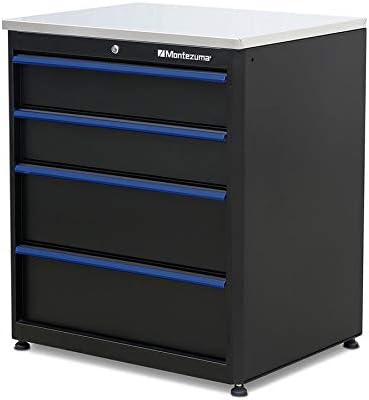 Montezuma Garage Tool Storage System - 5Piece Combo Workbench with Locking Cabinet & Stainless Steel Worktop - Pc-Efgh