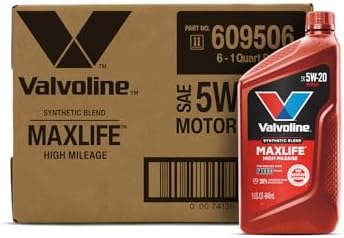 Valvoline MaxLife High Mileage 5W-20 Synthetic Blend Motor Oil 1 Quart, Pack of 6