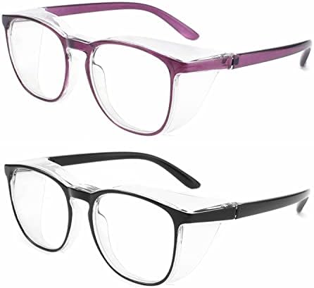 Alsenor Safety Glasses Anti Fog Goggles Protective Eyewear Blue Light Blocking Anti Dust UV Protection Glasses For Men Women (2 Pack (New Purple + Black))