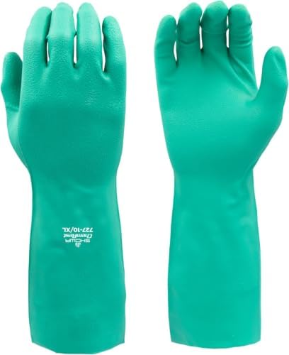 SHOWA Nitrile Gloves Large | Chemical Resistant | Unlined | 13 Inches Length | 12 Pairs, Pack of 12