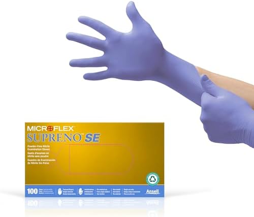 Ansell Microflex SU-690 Disposable Nitrile Gloves, Latex-Free, Powder-Free Glove for Cleaning, Mechanics, Automotive, Industrial, or Medical applications, Violet, Size Small, Box of 100 Units, Model:SU690S