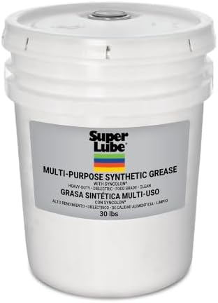 Super Lube Multi-Purpose Synthetic Grease w/Syncolon - Water Resistant Grease - Food Grade - Long-Lasting Electric or Mechanical Lubricant - Translucent White - Pail - 30 lb (41030)
